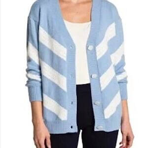 FRNCH Paris
Cardigan Sweater
Light Blue White Chevron Oversized M/L. NWOT